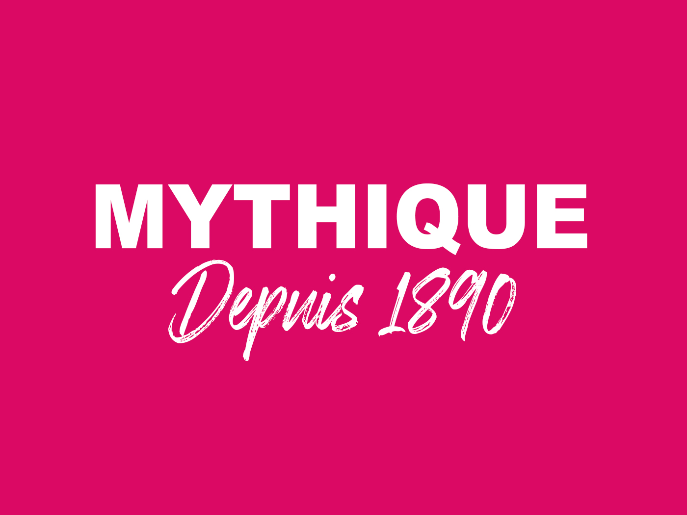 Signature « Mythique depuis 1890 » en blanc sur fond rose Eau Précieuse