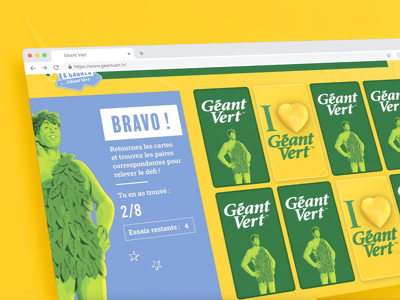 Jeu de memory aux couleurs Géant Vert sur le site geantvert.fr