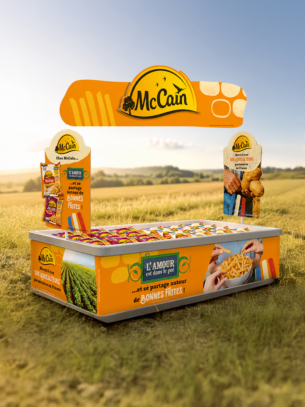 Îlot promotionnel McCain « L'amour est dans le pré… et se partage autour de bonnes frites ! »
