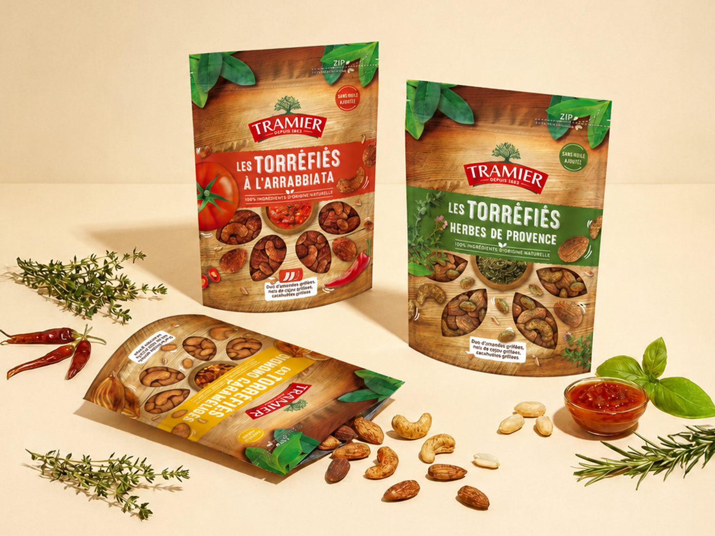 Sachets Tramier Les Torréfiés : arrabbiata, herbes de Provence et oignon caramélisé